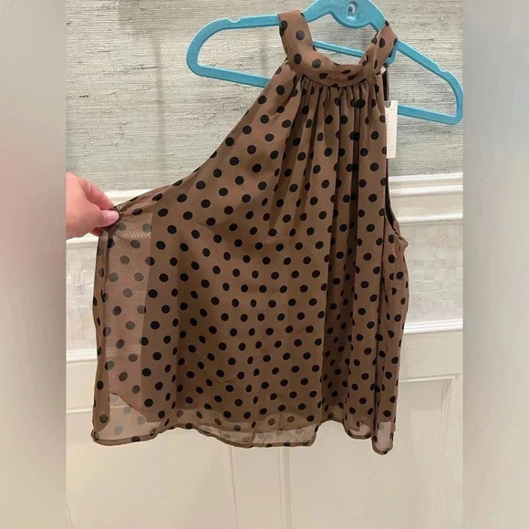 NWT new Anthropologie Erin+ Ali Palais brown black polka dot sleeveless top M - Picture 5 of 13